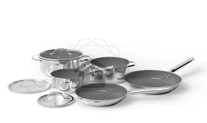 SET PENTOLE 8 Pz. ACCIAIO INOX INTERNO ANTIADERENTE CERAMICA NATURALE NEW ERA - Foto 1 di 12