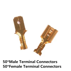 Male+Female 100PCS 6.3mm Terminals Brass Copper Crimp Wire Spade Connectors - Picture 1 of 3