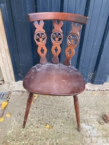 Vintage 1960s Ercol Brown Wooden Kitchen Dining Chair - Picture 1 of 7