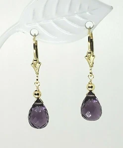 14k Yellow Gold Filled Amethyst Briolette Drop Dangle Earrings - Picture 1 of 3