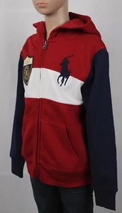 POLO Ralph Lauren Kids Red White Navy Blue Striped Big Pony Hoodie NWT - Picture 1 of 1