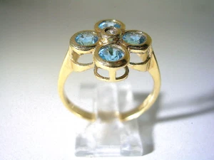 BLUE TOPAZ FLORAL RING WITH DIAMOND SET IN 14KT YELLOW GOLD COMES IN ALL SIZES - Foto 1 di 5