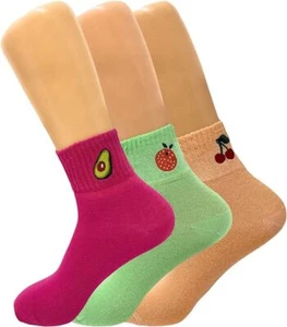 Fruit Ankle Mini Half Crew Socks for Women Cotton Blend Thin and Breathable 3 Pa - Picture 1 of 5