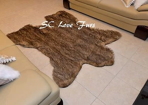 5' x 6' Grizzly Wolf Animal Prints Faux Fur Bearskin - Picture 1 of 4