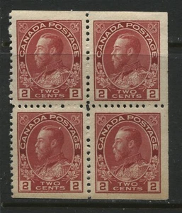 Canada 1911 2 cents carmine block of 4 from booklet mint o.g. hinged - Picture 1 of 1