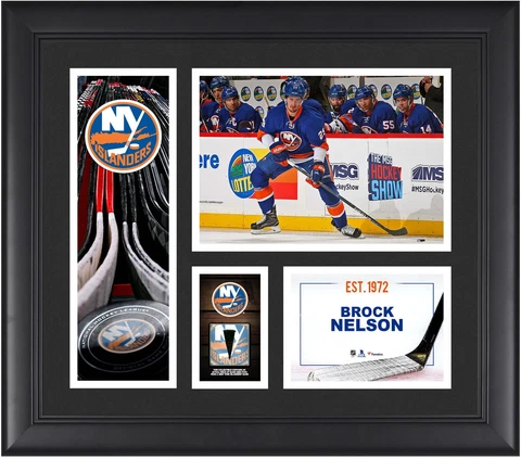 Brock Nelson NY Islanders Framed 15x17 Collage & Piece of GU Puck Cover