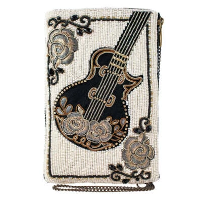 Mary Frances Guitar Player Crossbody Phone Bag Zip Embroidered Black Hand Bag NW - Image 1 of 4
