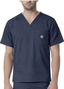 XL Carhartt Men's Rugged Flex Ripstop Top Scrub Navy Heather  V-Neck MT6418 - Picture 1 of 12