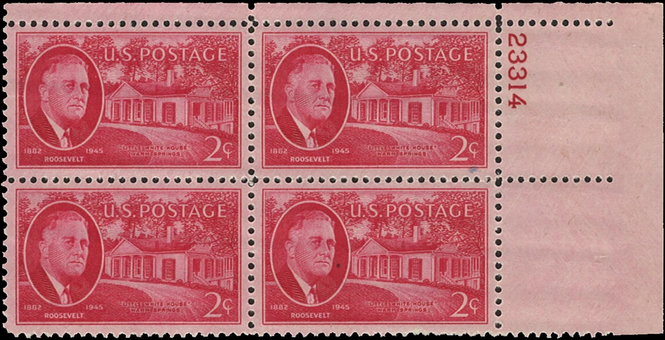 Scott # 931 - US Plate Block Of 4 - Roosevelt at Warm Springs - 2 c - MNH - 1945 - Image 1 of 1