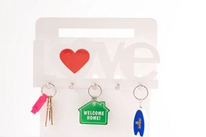 Decorative LOVE 2 in 1 Key Holder Hooks & mail Organizer Hanger Rack Wall Mount - Picture 1 of 4