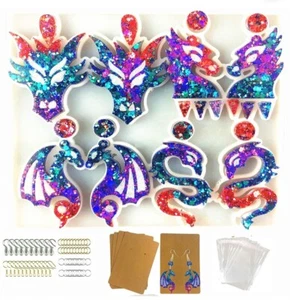 101 Teile Resin Schmuck Formen Set Drachen Ohrring Resin Silikonformen Ohrring Karte - Bild 1 von 4