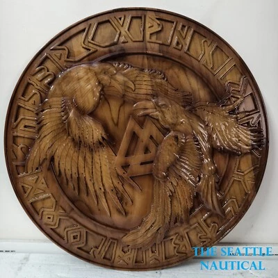 New Mystic Raven 24" Wooden Viking Shield Medieval Carving Battle Ready Shield - Image 1 of 3