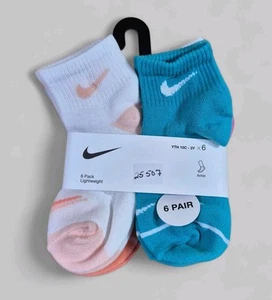 NIKE Girls Socks Ankle Lightweight School Everyday Kids 6 Pair Shoe Size 10C-3Y - Picture 1 of 6