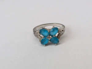 925 Silver Ring With 4 Blue Stones SIZE P - Picture 1 of 6