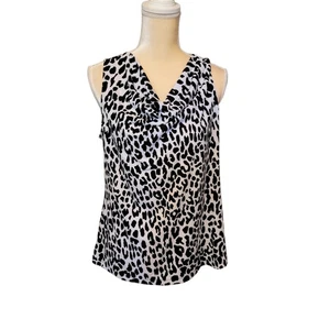 ELLEN TRACY Womens Large Sleeveless Draping Blouse Animal Print Leopard  Mobwife - Picture 1 of 7