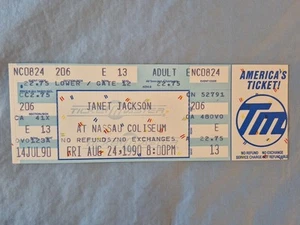 August 8-24-90 1990 JANET JACKSON Vtg Concert Ticket Stub Nassau Coliseum - Picture 1 of 2