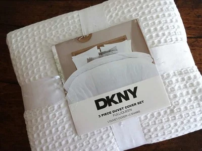 DKNY WHITE Poli WAFFLE FUNDA NÓRDICA REINA COMPLETA JUEGO DE 3 PIEZAS Foto 1 de 4