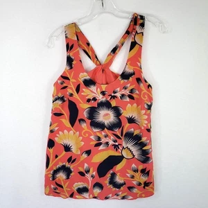 Camiseta sin mangas J Crew floral de seda para mujer 00 amarillo coral azul marino torcida espalda carrera oficina - Imagen 1 de 7