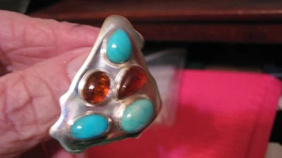 NUEVO SIN ETIQUETAS COLGANTE JAY KING PLATA ESTERLINA TURQUESA Y ÁMBAR, MAGNÉTICO Foto 1 de 4