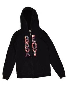 ROXY Niñas Gráfico Cremallera Sudadera con Capucha Suéter 13-14 Años Negro Algodón BA49 - Imagen 1 de 3