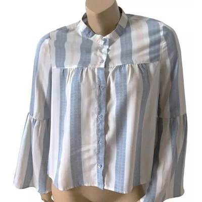 LOVE FIRE Womens Size Medium Striped Long Sleeve Bell Sleeve Button Front Shirt - Image 1 of 4
