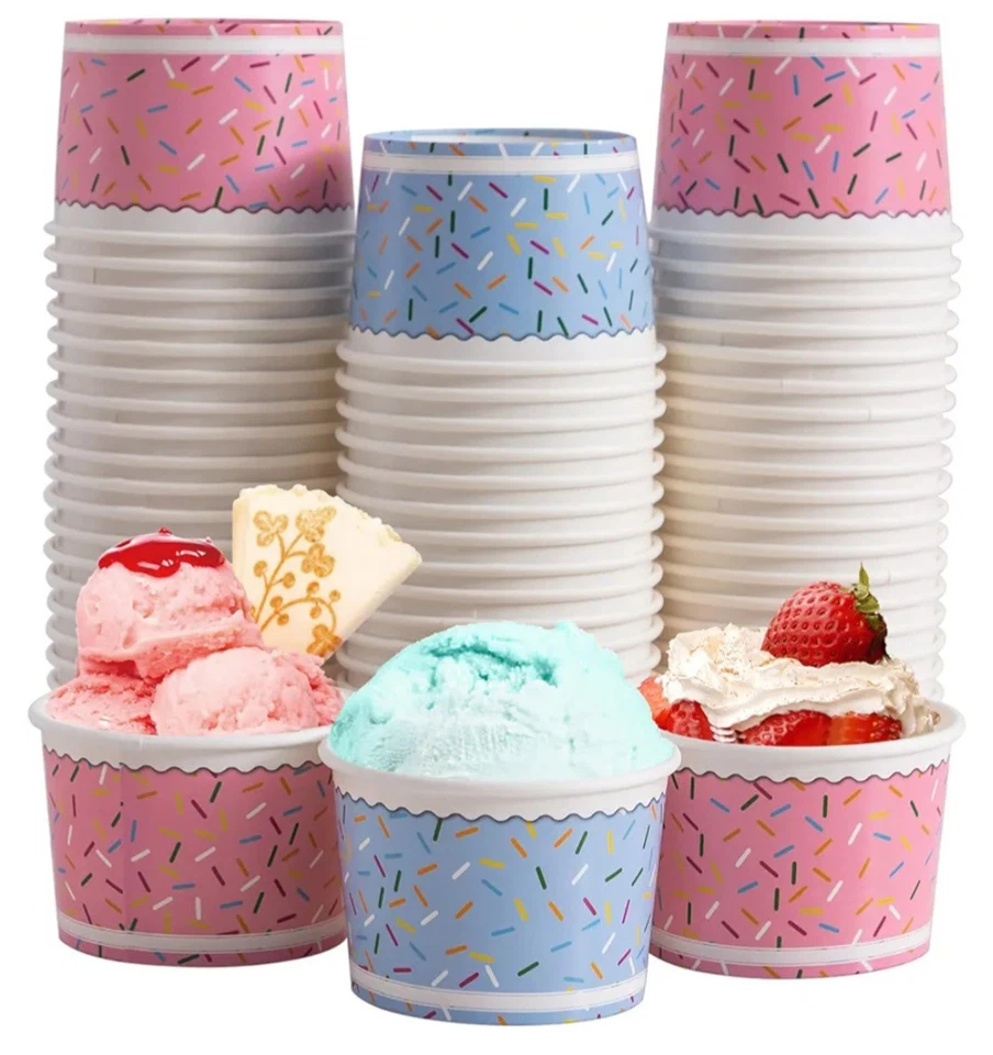 Tazas de papel para helados con tapas - 50 unidades Tazas de postre de papel desechables coloridas para Foto 1 de 1