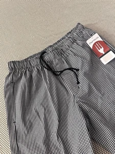 NEW Chef Works Pants Check Elastic Waist Drawstring Sz M Black White gingham NWT - Picture 1 of 13