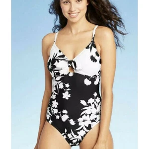 Kona Sol Badeanzug vorne zum Binden - Größe Medium - schwarz-weiß geblümt - Bild 1 von 7