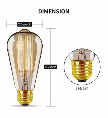 6x Vintage E27 ST64 Filament LED Light Bulb 40W Clear Industrial Edison Lamps UK - Image 1 of 4