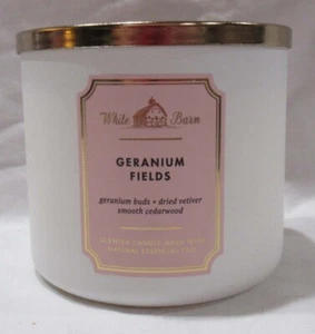 White Barn Bath & Body Works 3-wick Candle GERANIUM FIELDS w/ essential oils - Picture 1 of 3
