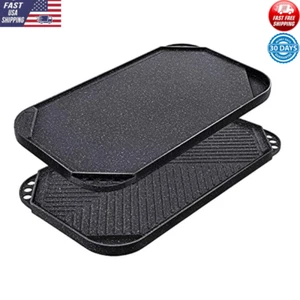 Nonstick Reversible Grill Griddle Pan Portable Cast Aluminum Kitchen Outdoor BBQ - Picture 1 of 6