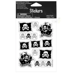 Pirate Ship Skull & Bone Ahoy Party Stickers 4Sheets Party Favour Treat Loot Bag - Picture 1 of 2