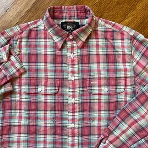 NUEVO SIN ETIQUETAS RRL Doble RL Ralph Lauren Camisa Mujer 3 Mediana Cuadros Vaquera Occidental - Imagen 1 de 18
