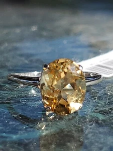 Yellow Topaz Labcreated Oval Cut Solitaire Ring 10kt Solid White Gold - Picture 1 of 12