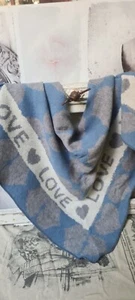 Schal Tuch grau blau Herz Herzen 1,50 x 2,00 warm Winter Winterschal dreieckig - Bild 1 von 5