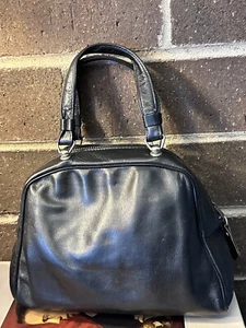 vintage 1970s  leather bienbag black leather shoulder bag - Picture 1 of 9