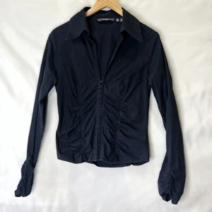Vintage Y2K XSmall schwarz geraffte Haken Langarm Kragen romantisch skurril Kokette - Bild 1 von 7