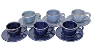 Pottery Barn Sausalito set of 6 Cobalt Blue Ste Cups & Saucers Coffee Tea mugs - Picture 1 of 8