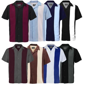 Men's Classic Two Tone Casual Guayabera Bowling Button Up Dress Shirt - Picture 1 of 62