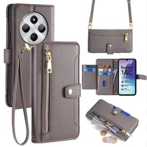 Handykette Xiaomi Redmi 14C Hülle mit Band Handyhülle Kartenfächer PU Leder - Bild 1 von 20