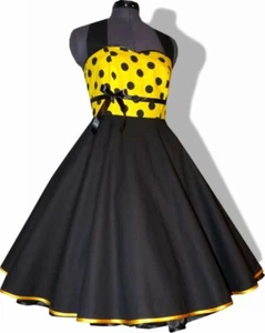 Vestido enaguas de los años 50 vestido de baile amarillo puntos negros para enaguas 34-44 - Imagen 1 de 8