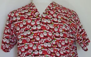 Nurse Scrub Santa Claus Red No Size Tag Peaches Pullover Christmas Holiday  - Picture 1 of 7