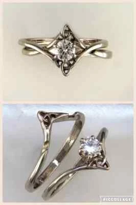 Art Deco Vintage Style Lab Created Diamond 925 Silver Wedding Bridal Ring Set - Image 1 of 4