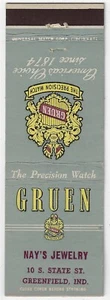 Vintage Matchbook Cover Nay's Jewelry Greenfield Ind. Gruen Date 1948-83 . - Picture 1 of 3