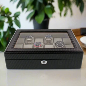 Carbon Fibre Leather Watch Box Premium Quality 18 Watches - Picture 1 of 6