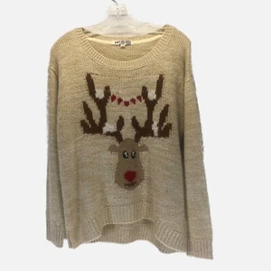 Jolt Women's Size Large Ugly Christmas Sweater Reindeer Brown Tan - Picture 1 of 4