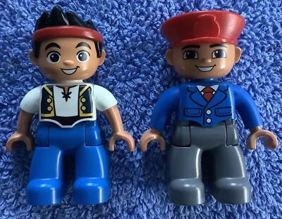 LEGO DUPLO TRAIN CONDUCTOR w/Red Hat & JAKE THE NEVERLAND PIRATE 2.5" FIGURES - Image 1 of 2