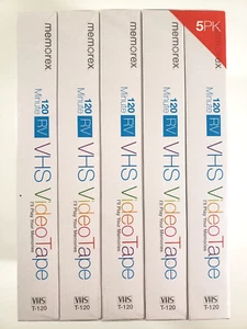 Memorex 120 Minute RV VHS T-120 Blank Video Tapes VCR 5-Pack - Brand New Sealed - Picture 1 of 3