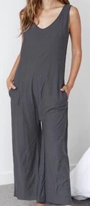 WOW! New Lunya brand grey stripe cotton blend jumpsuit romper XS - Picture 1 of 2