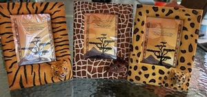 3D Tiger Giraffe Leopard Picture Frames Hold 3-1/2" X 5" Safari Africa Lot of 3 - Picture 1 of 8